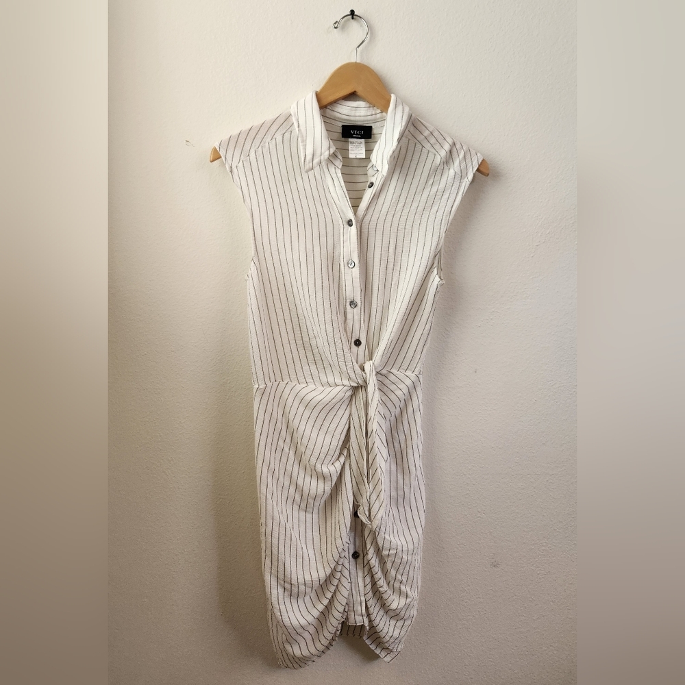 Vici Encounter Stripe Button-down Sleeveless Shirt Dress White Size Small